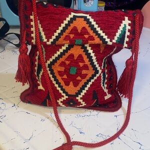 Red Geometric Patterned Shoulder Bag